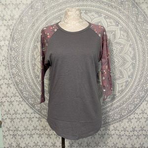 NWT $35 LuLaRoe Randy Raglan T Shirt Top Tee Grey Pink Vintage Floral M